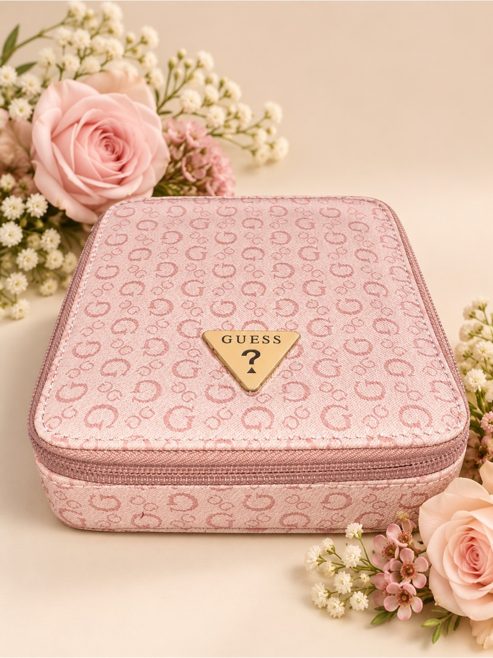 GUESS Pink Logo-Print Jewelry Travel Case